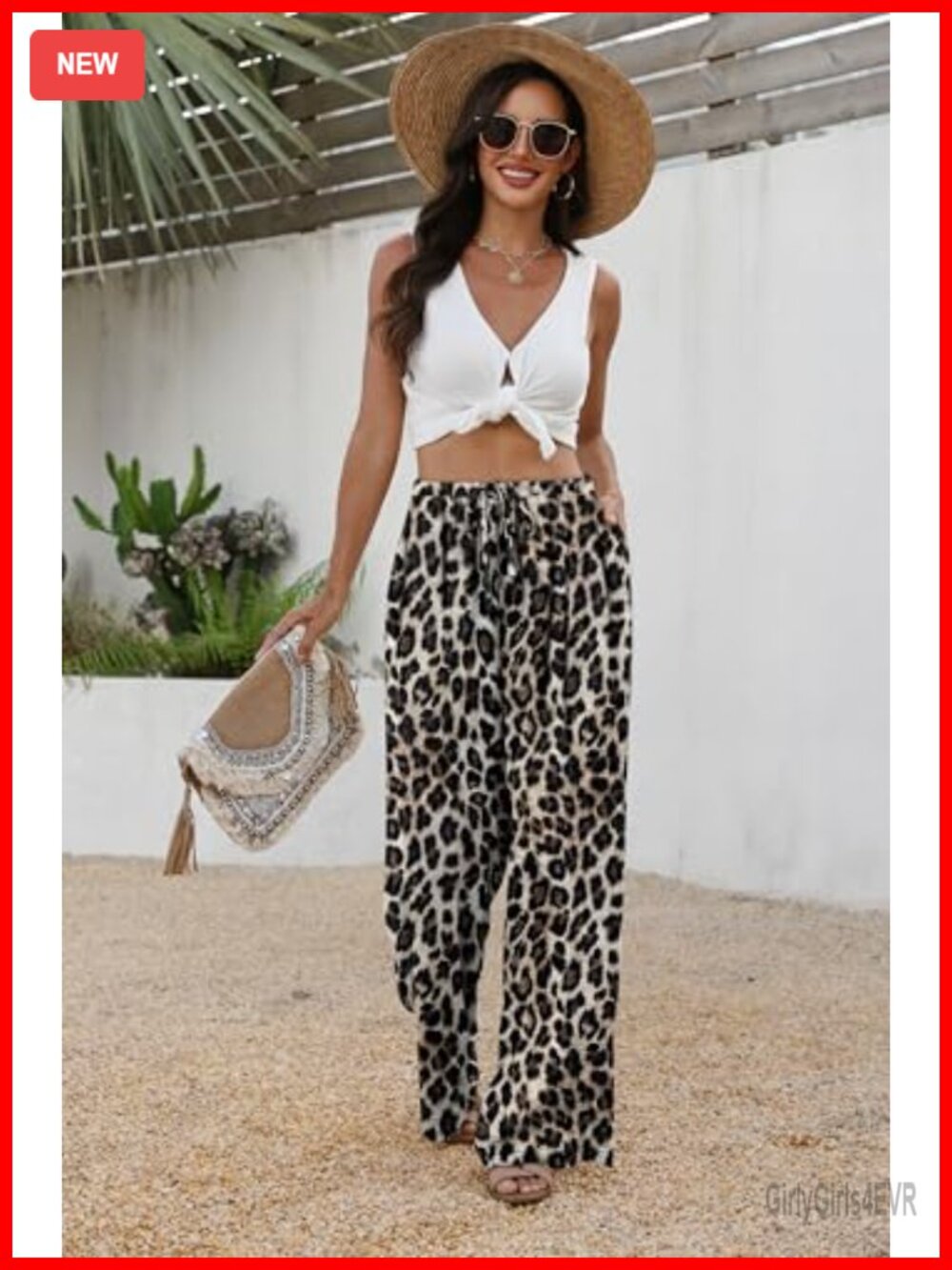 Wide Leg Pants Women Flowy Palazzo Drawstring Elastic Waist Pockets - Picture 2 of 6